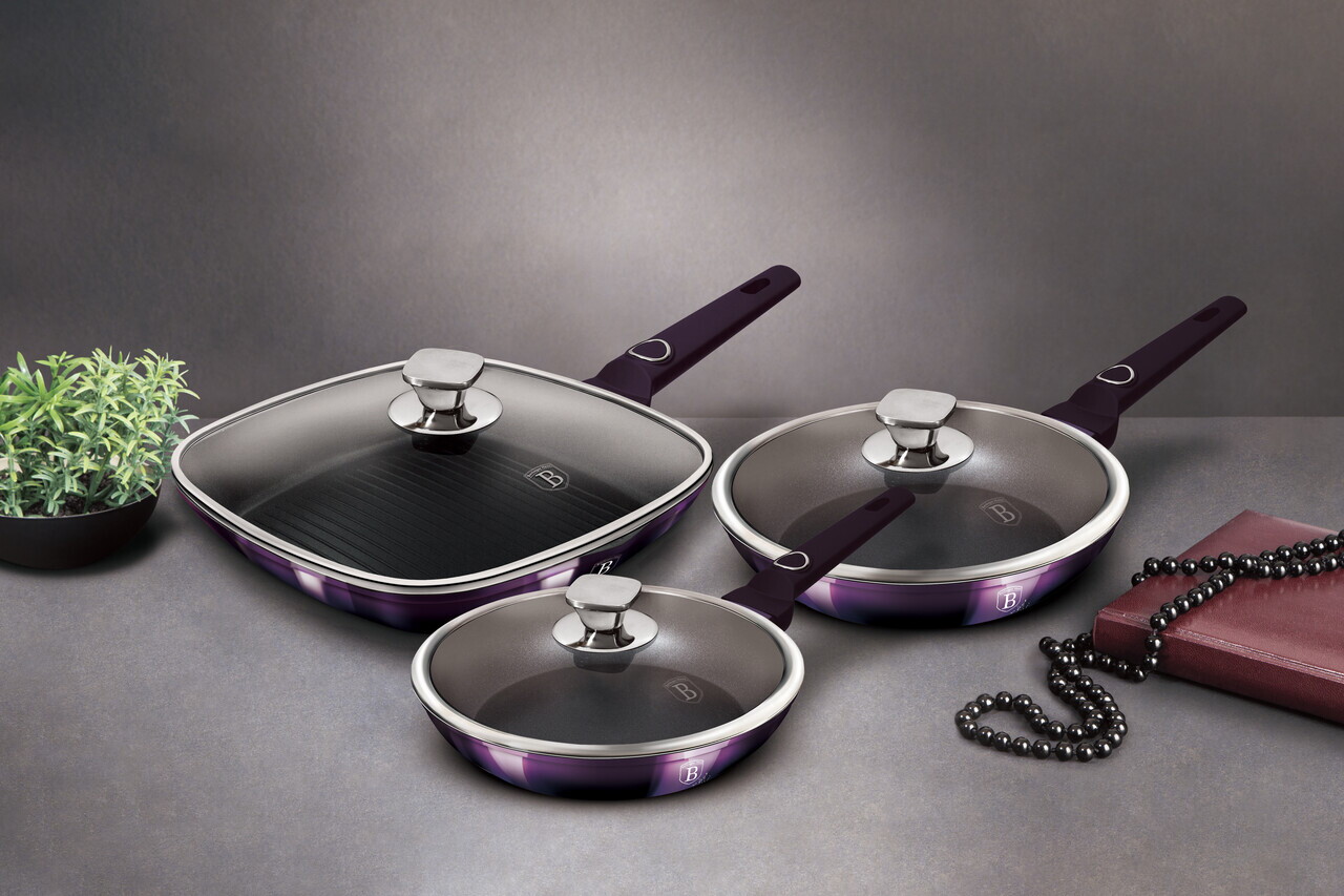 Set 3 tigai cu capac Berlinger Haus, Purple Eclipse, 20/24/28 cm, aluminiu forjat, mov - imagine 6